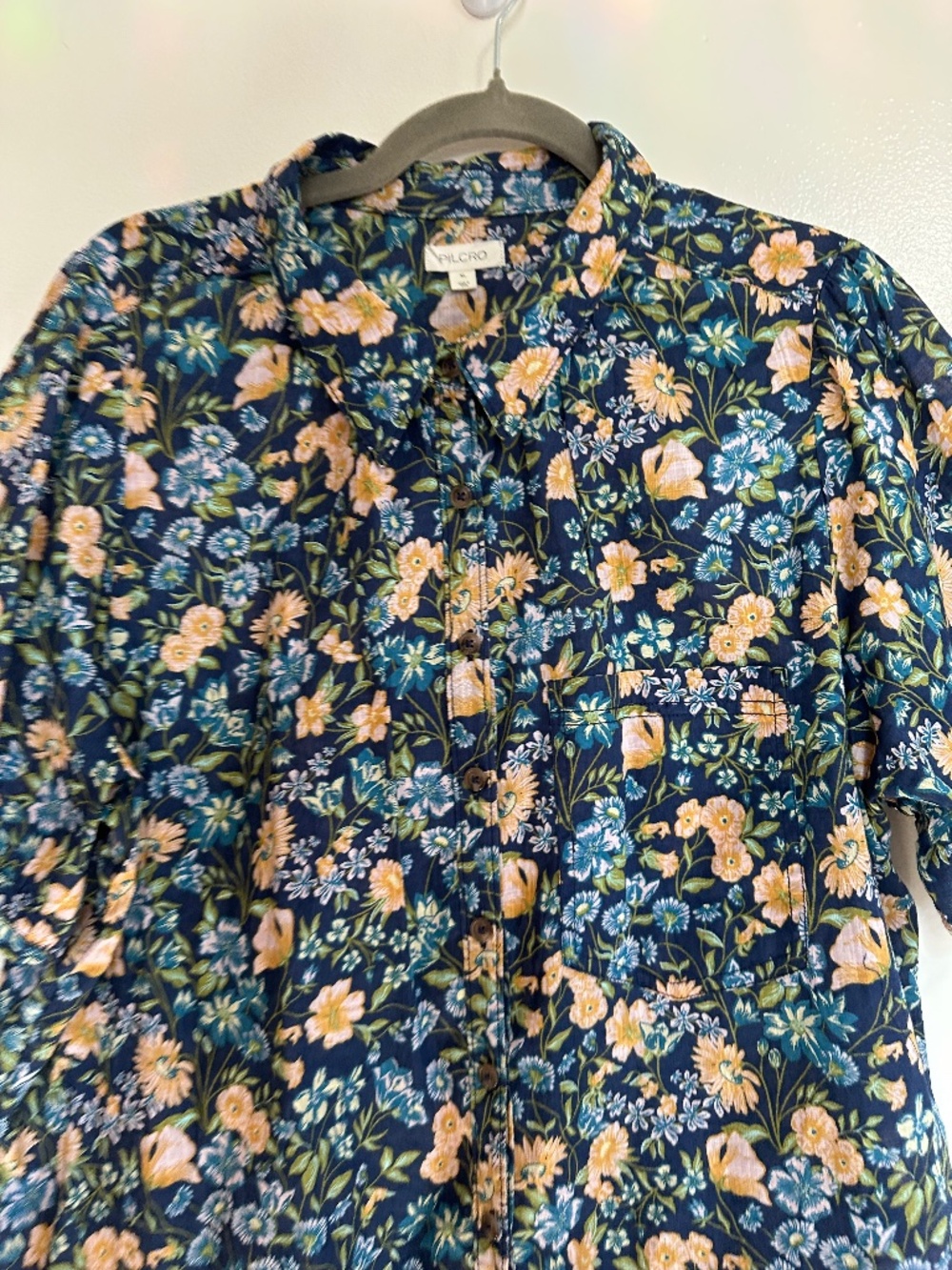 Pilcro The Aly Puff-Sleeve Blouse, Blue Floral, Size XL - Picture 8 of 9